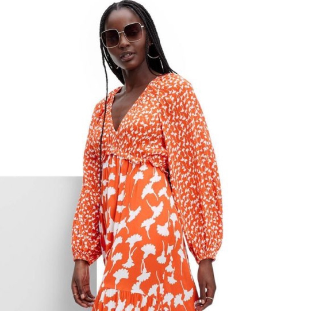 DVF Diane Von Furstenberg Target V-Neck Ginkgo Cherry Tomato Maxi Dress size M